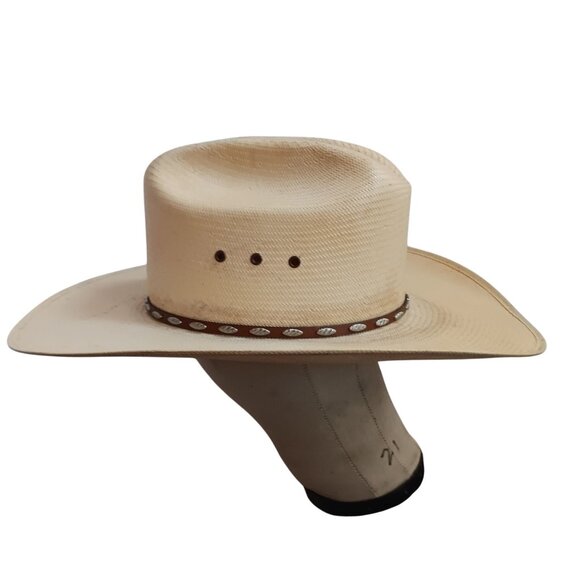 7 1/8 George Strait Resistol Mens Straw Cowboy Hat Vintage 1990's Western Oval - Picture 4 of 16